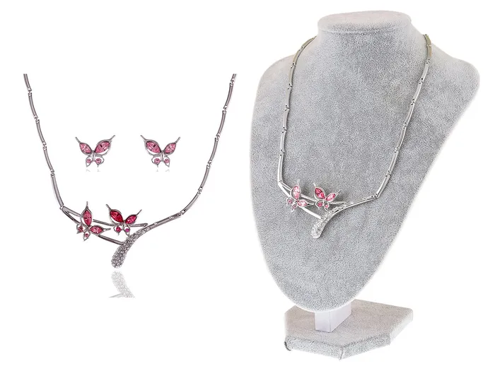 Earrings Swarovski Crystal Pink Rose Butterfly Love Duo Necklace Earring Set Alilang Earrings Swarovski Crystal Pink Rose Butterfly Love Duo Necklace Earring Set Alilang