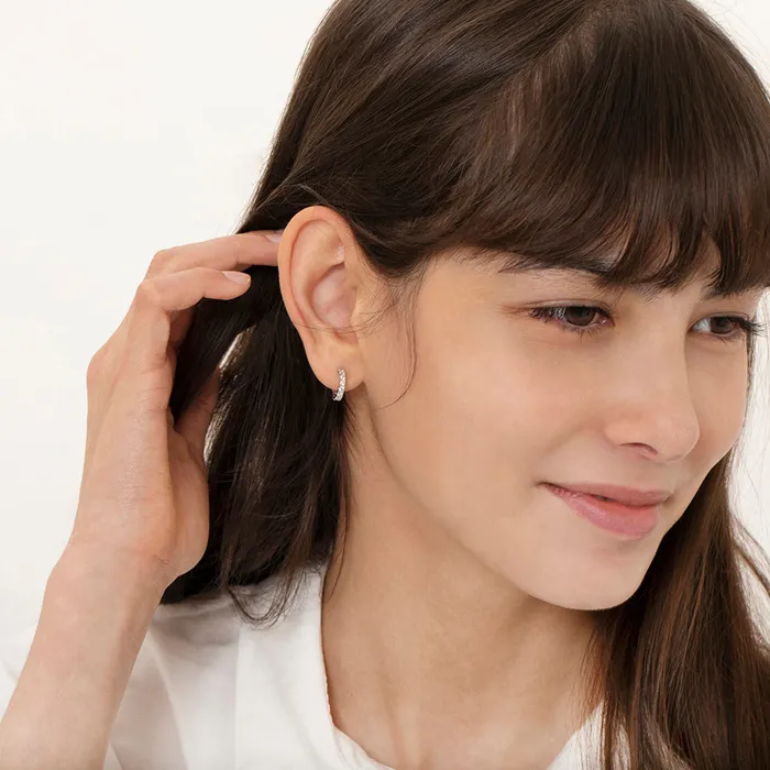 Earrings Teen Hoop Earrings 925 Sterling Silver Adorable Clear Cubic Zirconia Small Half Hoop Screw Back Earrings for Teens and Women
