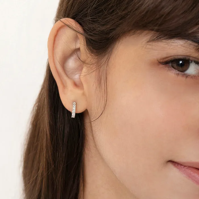 Earrings Teen Hoop Earrings 925 Sterling Silver Adorable Clear Cubic Zirconia Small Half Hoop Screw Back Earrings for Teens and Women