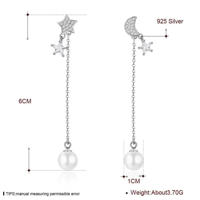 Fierce Lynx Bazaar Earrings Sterling Silver and Pearl Dangle Stud Earrings with Moon Stars