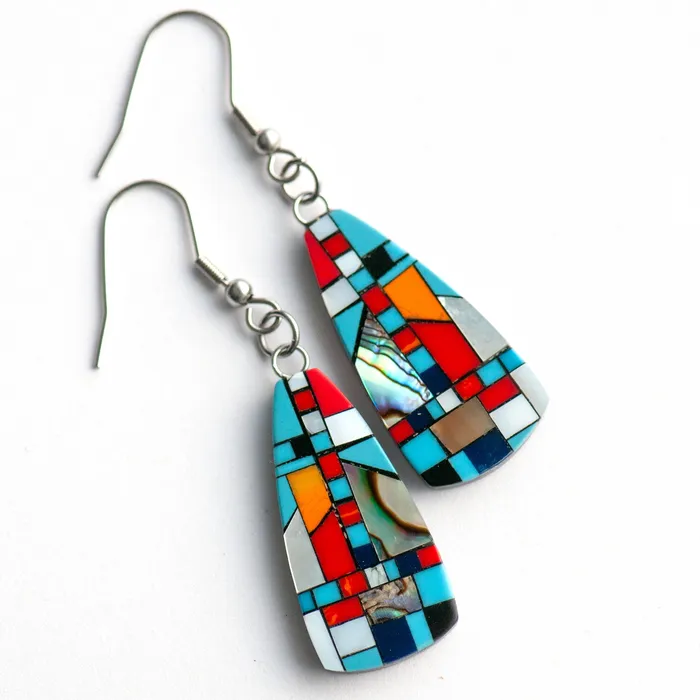 Fierce Lynx Designs Earrings Turquoise Shell Mosaic Drop Earrings