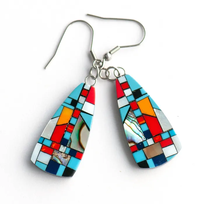 Fierce Lynx Designs Earrings Turquoise Shell Mosaic Drop Earrings