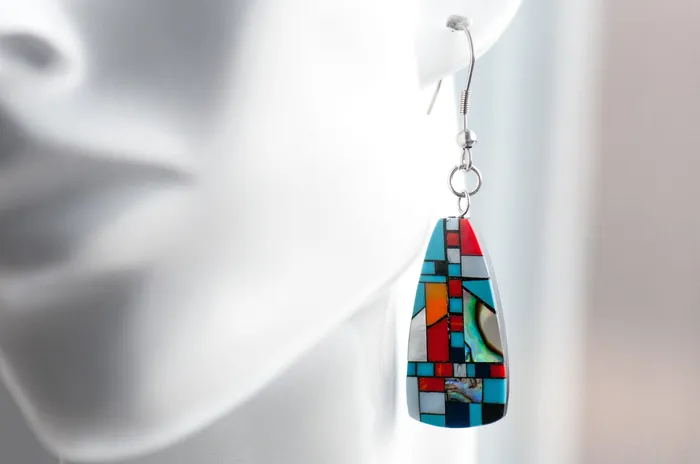 Fierce Lynx Designs Earrings Turquoise Shell Mosaic Drop Earrings