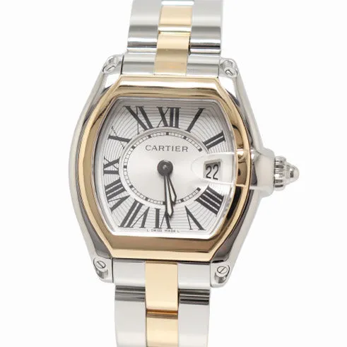 Happy Jewelers Cartier Ladies Roadster Stainless Steel and Yellow Gold 31mm x 37 Silver Roman Dial Watch Reference 2675 Earrings Happy Jewelers Cartier Ladies Roadster Stainless Steel and Yellow Gold 31mm x 37 Silver Roman Dial Watch Reference 2675 Earrings
