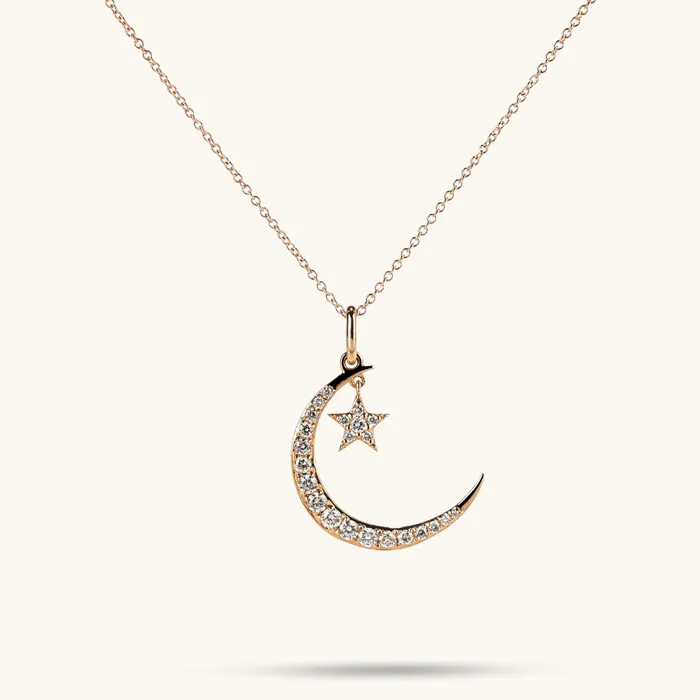 Happy Jewelers Diamond Moon and Star Necklace Necklaces