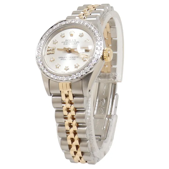 Happy Jewelers Earrings Rolex Datejust Yellow Gold Steel 26m Silver Diamond Dial Watch Reference 69173