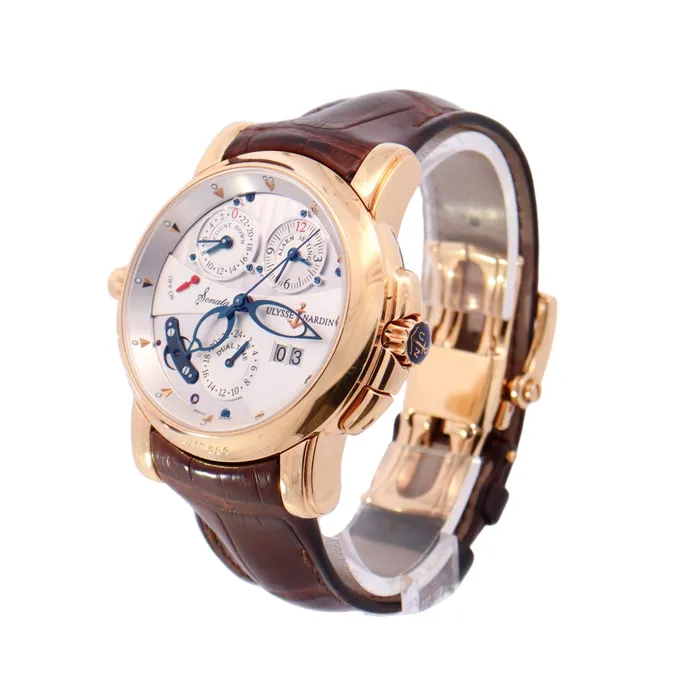 Happy Jewelers Earrings Ulysse Nardin Sonata Rose Gold 42mm Silver Dot Dial Watch Reference 67688