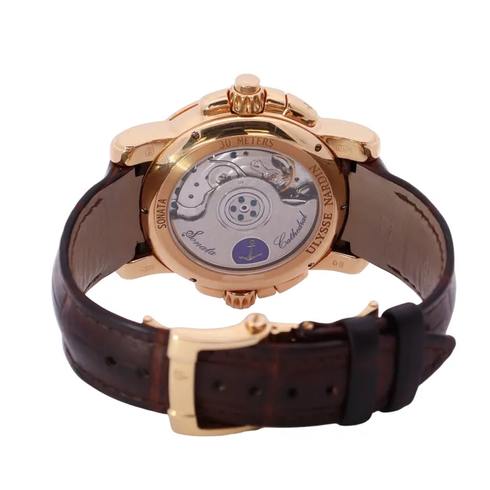 Happy Jewelers Earrings Ulysse Nardin Sonata Rose Gold 42mm Silver Dot Dial Watch Reference 67688