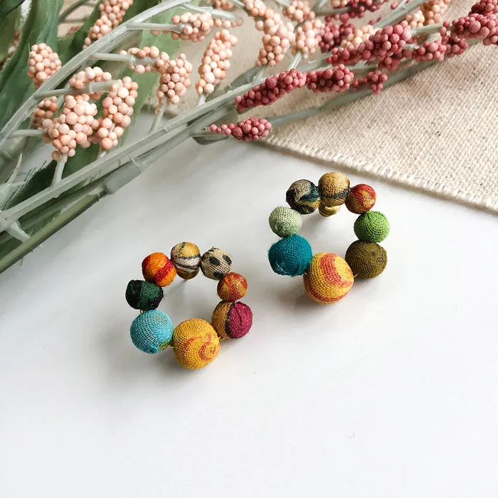 Kantha Hoop Posts WorldFinds Earrings