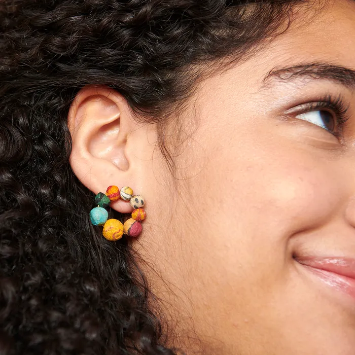 Kantha Hoop Posts WorldFinds Earrings
