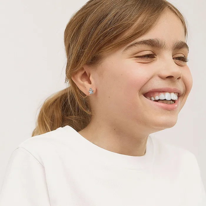 Kids Screw Back Earrings Earrings Adorable Turtle Kids Childrens Girls Earrings Screw Back Cubic Zirconia Sterling Silver