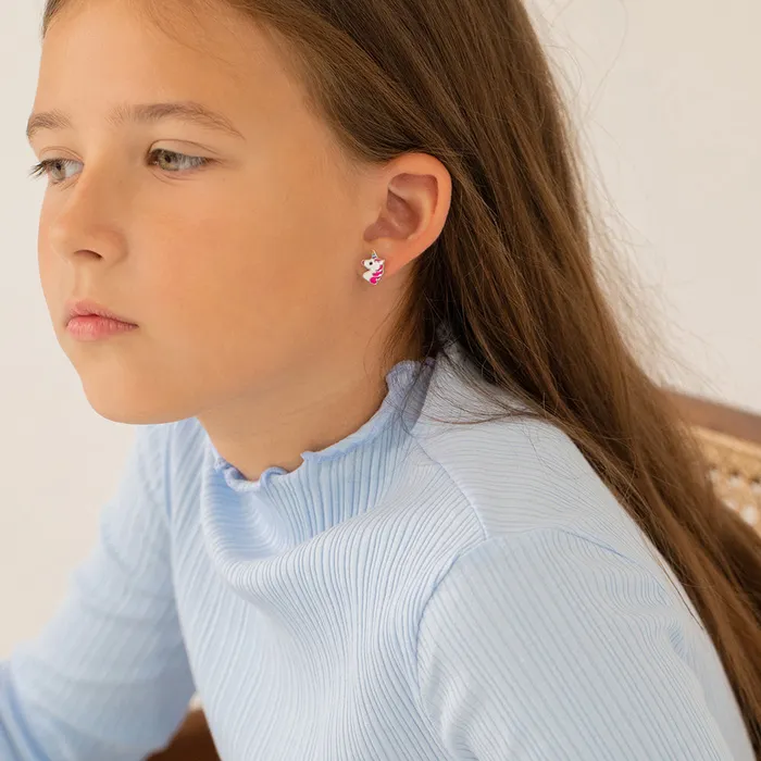 Kids Screw Back Earrings Earrings Rainbow Unicorn Kids Childrens Girls Earrings Screw Back Enamel Sterling Silver