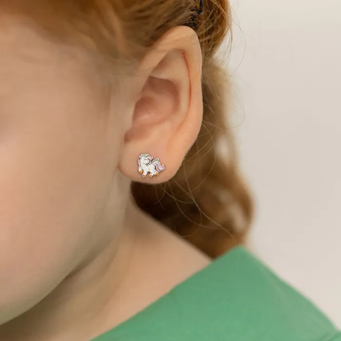 Kids Stud Earrings Earrings Galloping Unicorn Kids Childrens Girls Earrings Sterling Silver