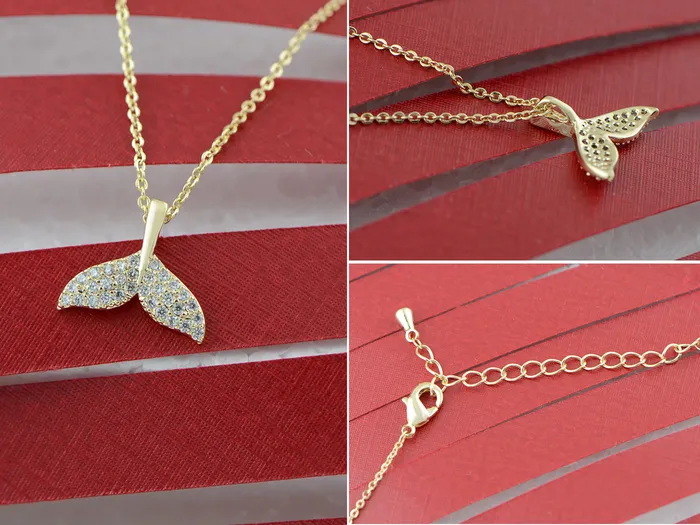 Necklaces Alilang 14K Gold Plated Cubic Zirconia Crystals Mermaid Tail Necklace