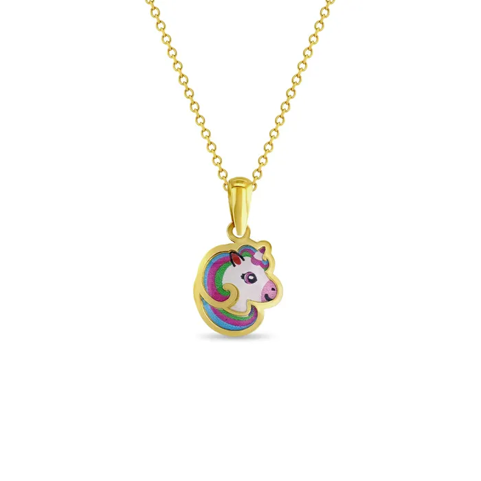 Necklaces Kids Final Sale 14k Gold Rainbow Unicorn Portrait Baby Toddler Kids PendantNecklace Enamel