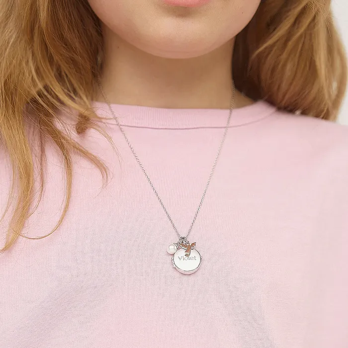 Necklaces Kids Locket Necklaces Religious Communion Kids Childrens Girls Round PendantNecklace With Charms Sterling Silver
