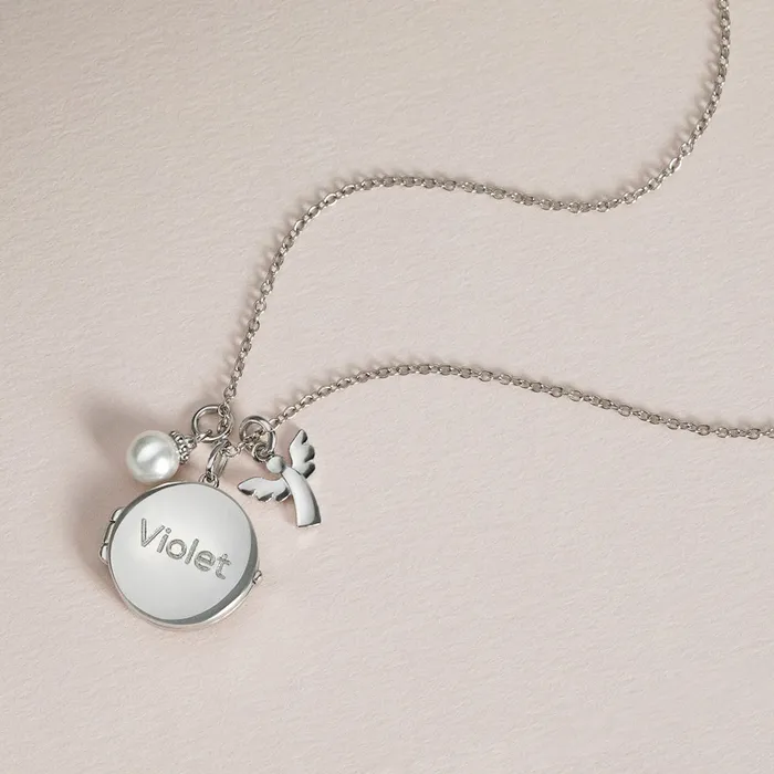 Necklaces Kids Locket Necklaces Religious Communion Kids Childrens Girls Round PendantNecklace With Charms Sterling Silver
