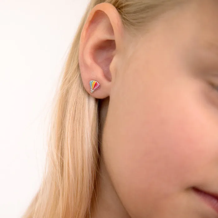 Radiant Hot Air Balloon Kids Children Girl Earrings Enamel Sterling Silver Kids Stud Earrings Earrings