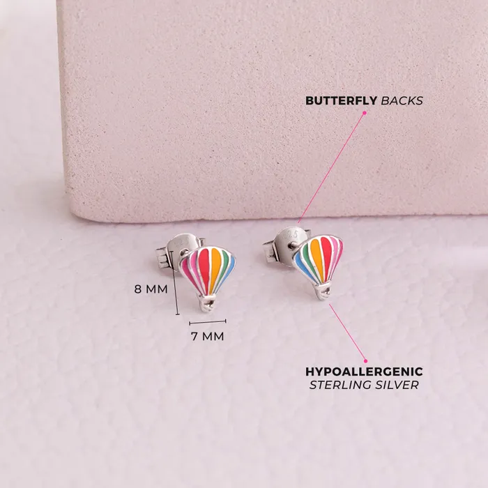 Radiant Hot Air Balloon Kids Children Girl Earrings Enamel Sterling Silver Kids Stud Earrings Earrings