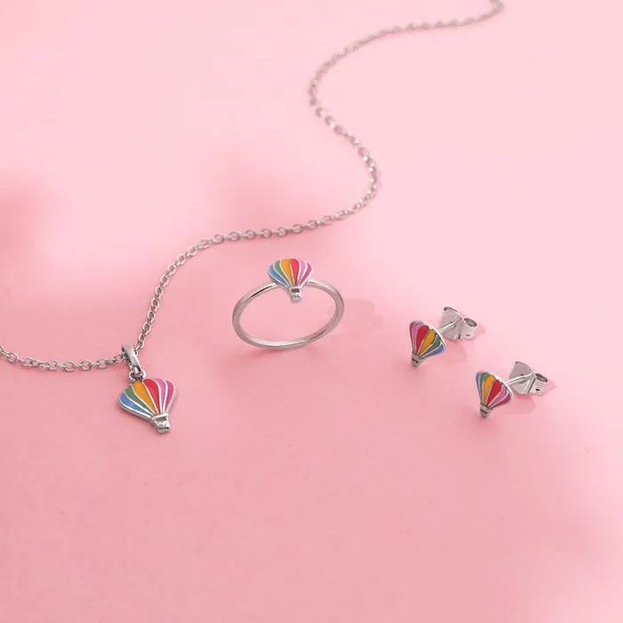 Radiant Hot Air Balloon Kids Children Girl Earrings Enamel Sterling Silver Kids Stud Earrings Earrings