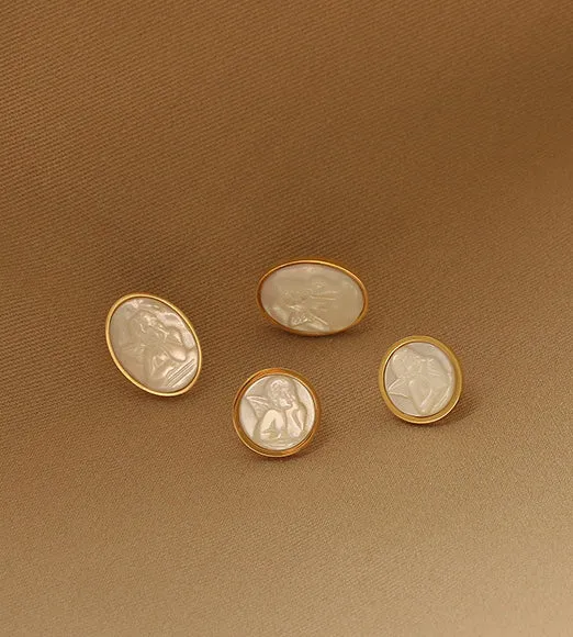 Refined by AnnaKaci Earrings Angel White Iridescent Shell Gold Earrings