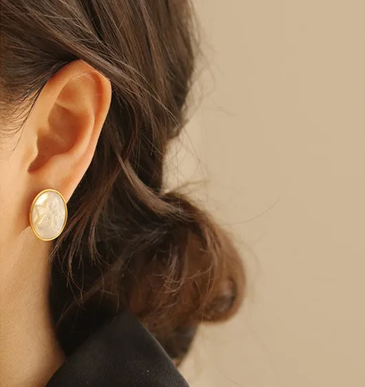 Refined by AnnaKaci Earrings Angel White Iridescent Shell Gold Earrings