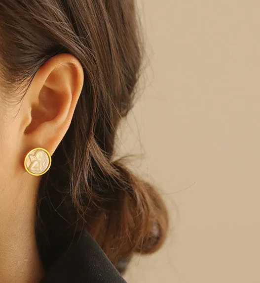 Refined by AnnaKaci Earrings Angel White Iridescent Shell Gold Earrings