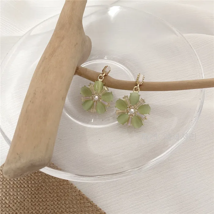 Refined by AnnaKaci Earrings Light Green Stone Flower Earrings