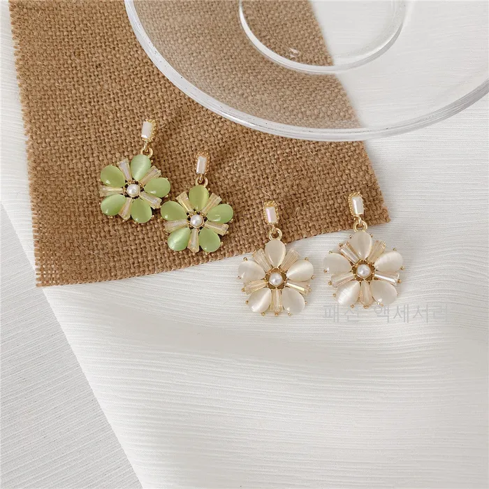 Refined by AnnaKaci Earrings Light Green Stone Flower Earrings Refined by AnnaKaci Earrings Light Green Stone Flower Earrings