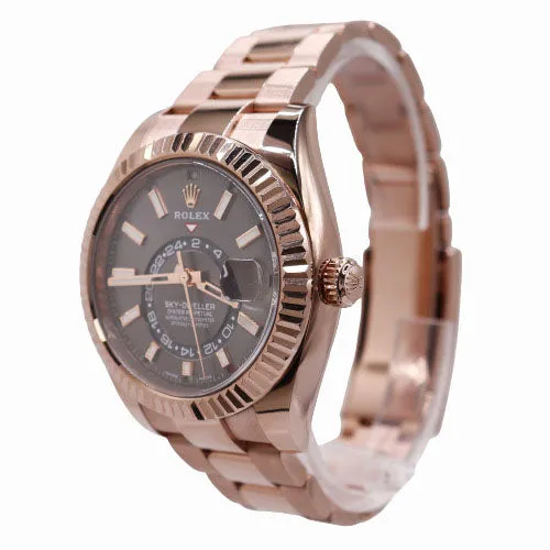 Rolex Mens SkyDweller 18K Rose Gold 42mm Rhodium Stick Dial Watch Ref 326935 Happy Jewelers Earrings