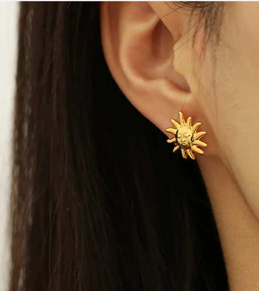 Sun Face Ear Studs Refined by AnnaKaci Earrings