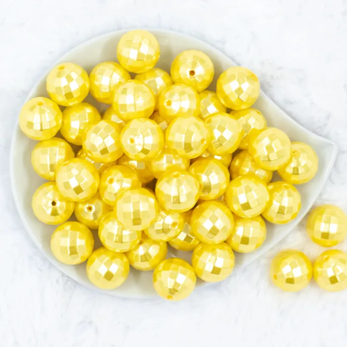 The BumbleBead Company Earrings 20mm Yellow Disco Faceted Pearl Bubblegum Beads