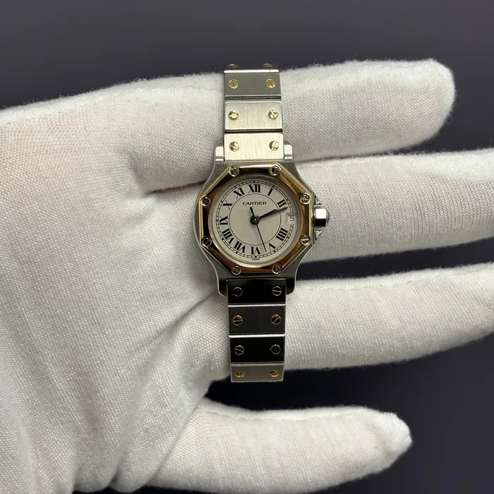 Watches Cartier Santos 26mm Ivory Dial Watch Ref 187903 happy jewelers