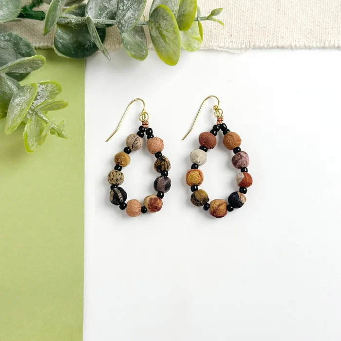 WorldFinds Earrings Kantha Desertscape Teardrop Earrings
