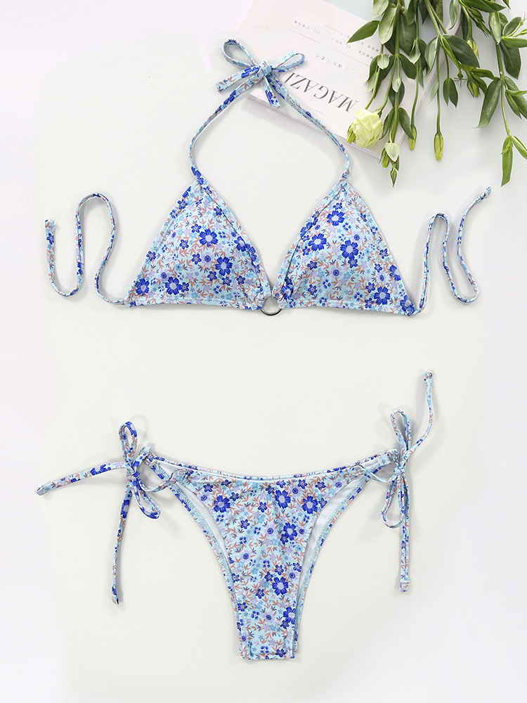 Beachwear | Womens Crystal-embellished floral-print stretch-lamé halterneck triangle bikini Beachwear Beachwear